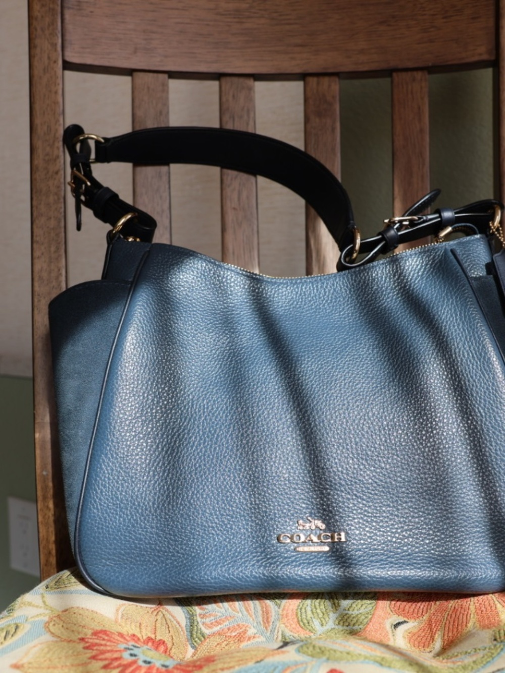 Coach Rori, Denim Blue Pebbled & Suede Leather Shoulder Bag, Quiet Luxury C5833 - Picture 15 of 15